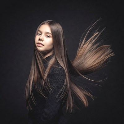 Girl with long hair in motion