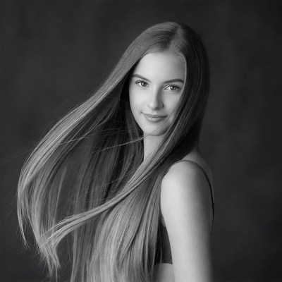 Model with long hair in studio light