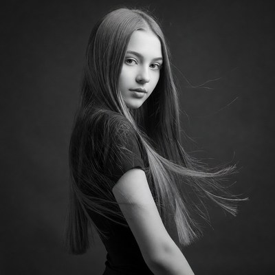 Young person with long hair posing