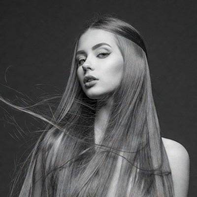 Long hair in motion during a studio shoot