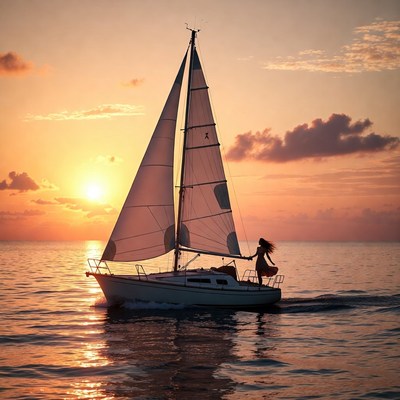 Sailing at sunset on calm waters