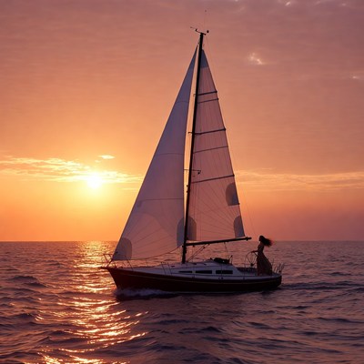 Sailing at sunset over the ocean