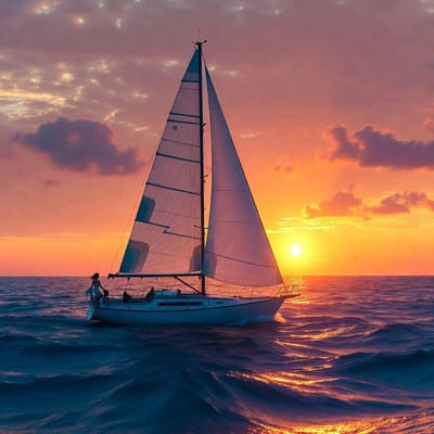 Sailboat at sunset on ocean