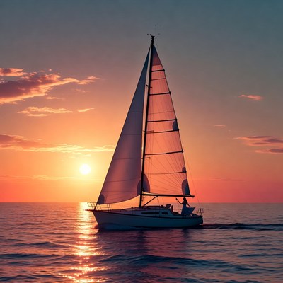 Sailing at sunset over calm waters