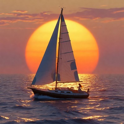 Sailboat on sea with sunset