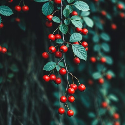 Red berries hanging from branches