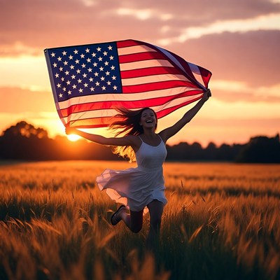 Young woman celebrates freedom at sunset