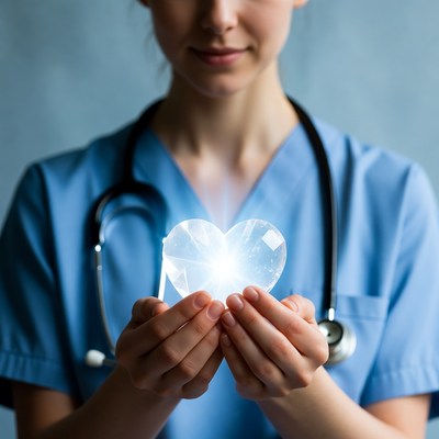 Health professional holds crystal heart