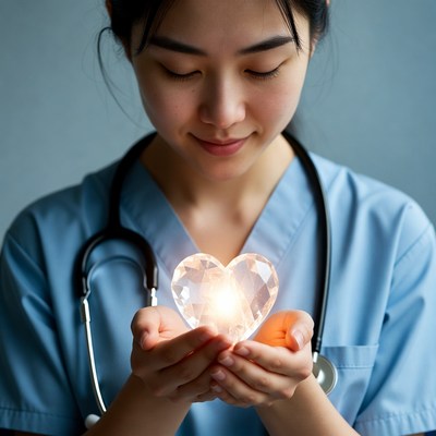 Nurse holds glowing heart shape