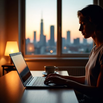 Working late with city view