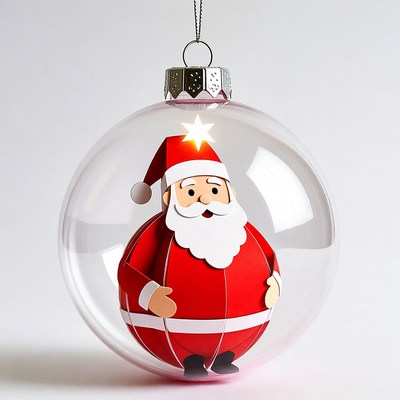 Paper santa ornament on display