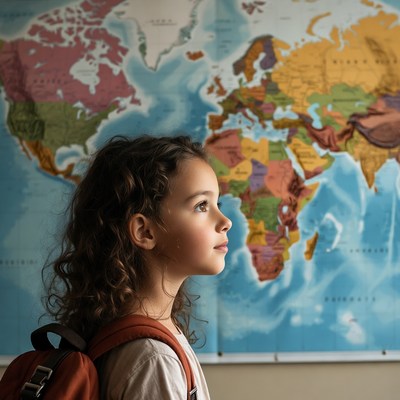 Child learning about geography