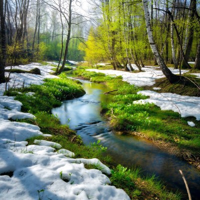 Spring thaw in a woodland area
