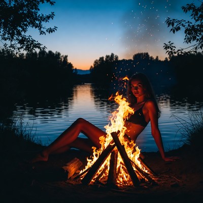 Evening fire by the water