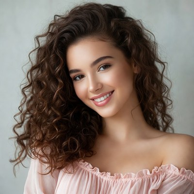 Young woman smiling with curly hair