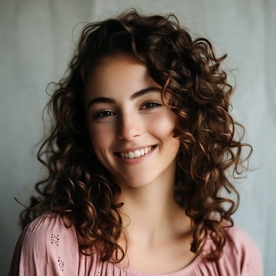 Smiling girl with curly hair