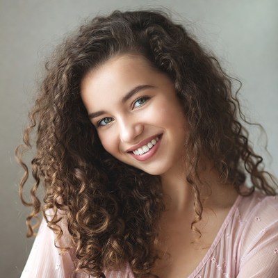 Smiling woman with curly hair