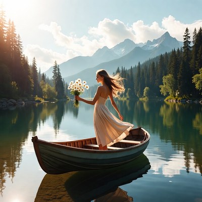 Woman with flowers in boat