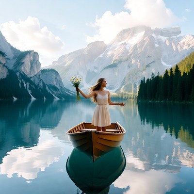 Woman in boat with flowers