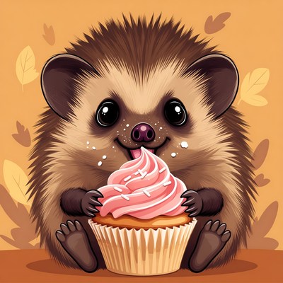 Hedgehog enjoying a cupcake treat