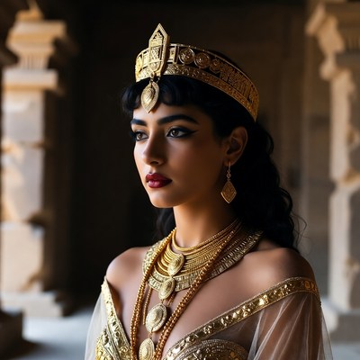 Woman in golden jewelry portrait