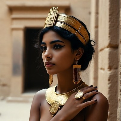 Egyptian woman with golden jewelry outside