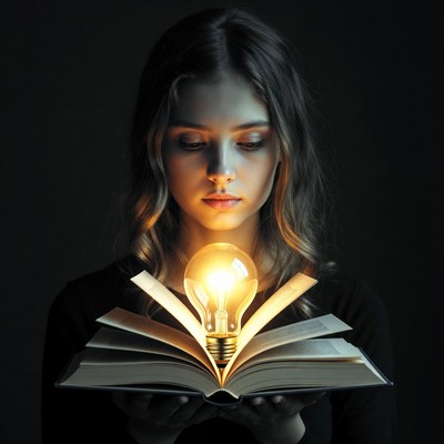 Light bulb above open book