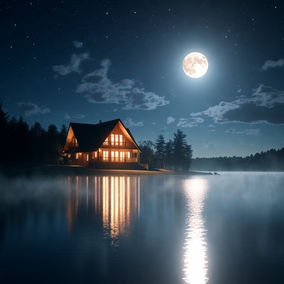 Nighttime house by the lake