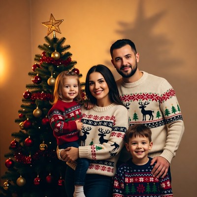 Family celebrates christmas together