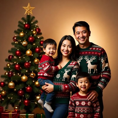 Family celebrates christmas together at home