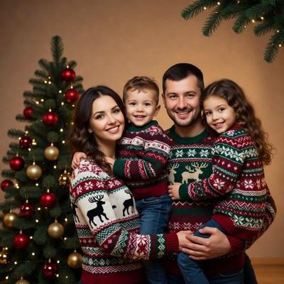 Christmas family gathering with sweaters