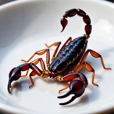 Scorpion on a white plate