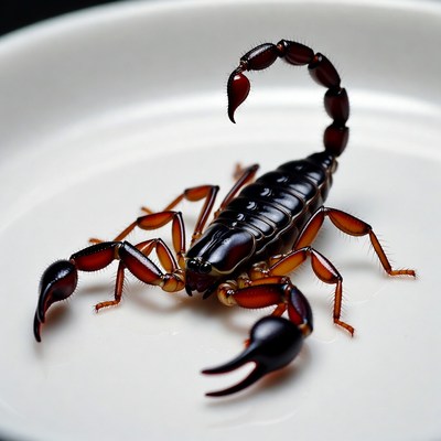 Scorpion on a white dish