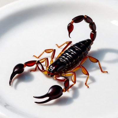 Scorpion on a white plate