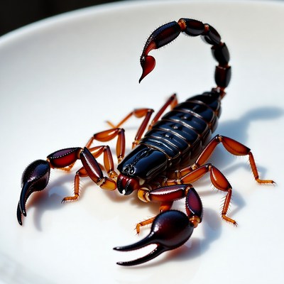 Scorpion on white plate