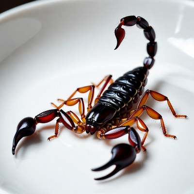 Scorpion on a white plate