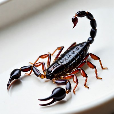 Scorpion on white surface