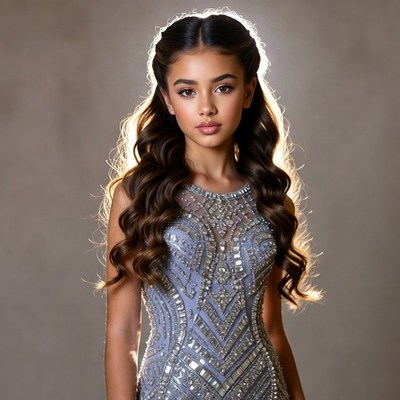 Young model in sparkling dress