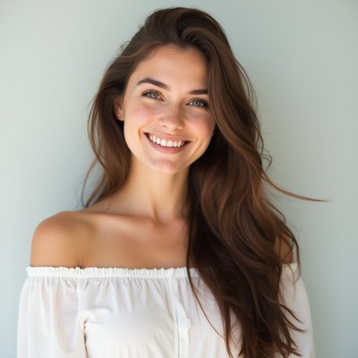 Smiling woman with long hair