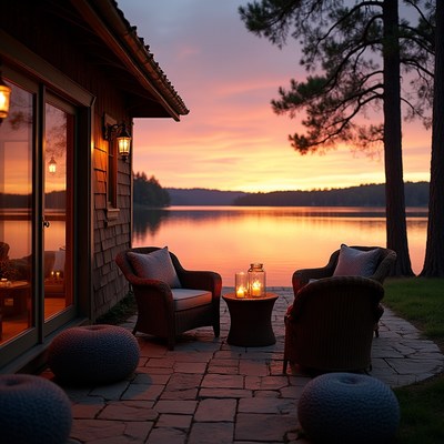 Evening by the lake with candles