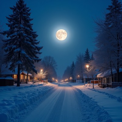 Winter night in a quiet town