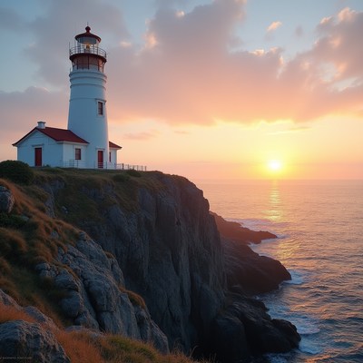 Lighthouse at sunset by the coast