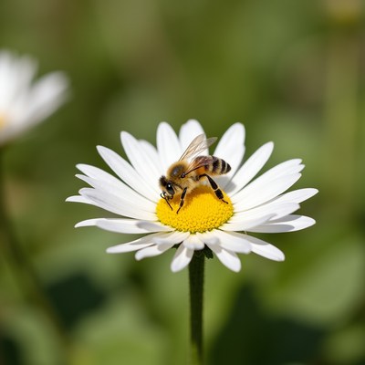 Bee collecting pollen on flower