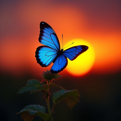 Butterfly at sunset near flower
