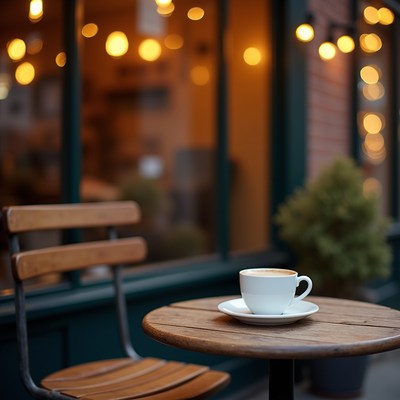 Coffee on a table outside a cafe