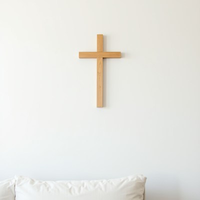 Wooden cross on white wall