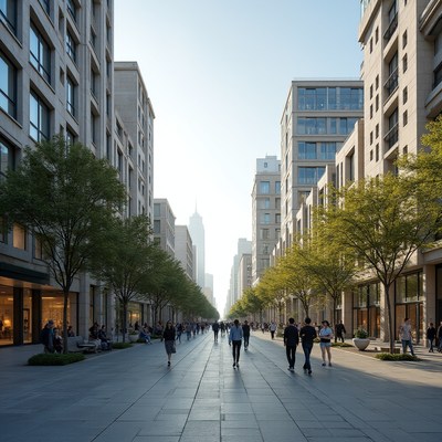 Busy street with people walking in the city