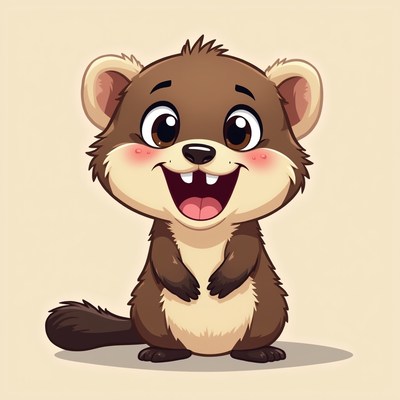 Cute cartoon animal smiling happily