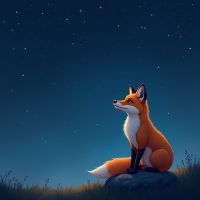 Fox looking at stars at night