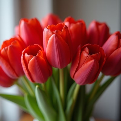 Bright red tulips in a vase